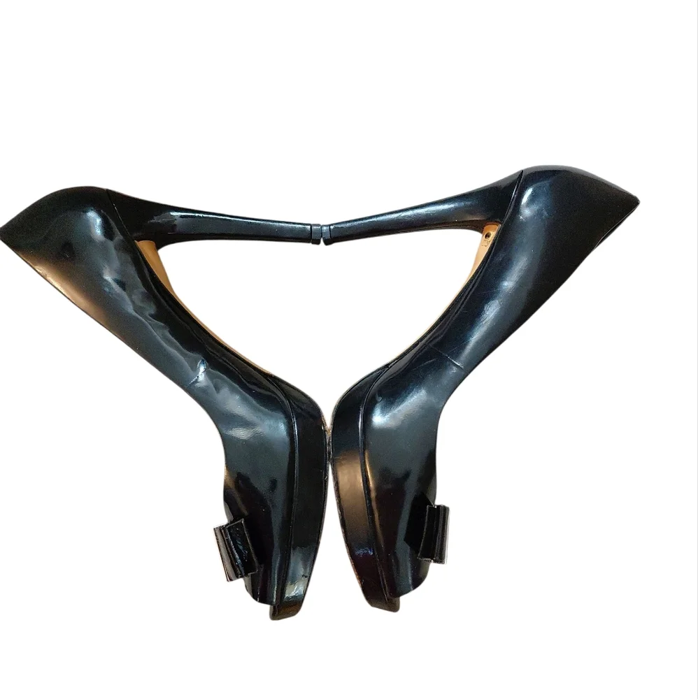 Coach Scarlet Peep-Toe Platform Pumps Black Patent Leather Heels Size 9 - Picture 6 of 15